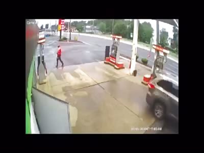 Car Crash Sets Gas Station Pumps Ablaze (No Aftermath)