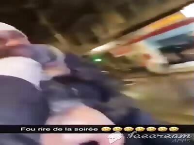 Three french thugs drag peoples on the street and laugh