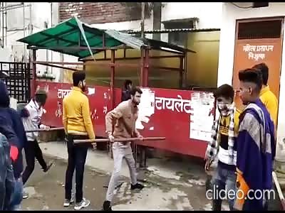 Hindu extremists demolish a toilet near a temple