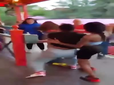 Fight for a place in the queue at the amusement park.