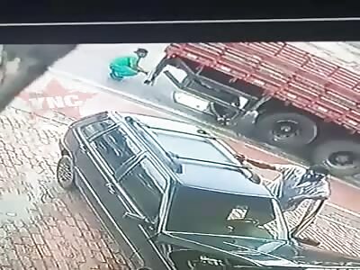 Worker's fatal accident with a car (2 Angles)