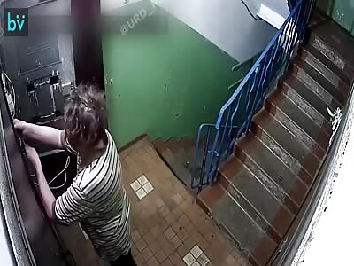 A drunk Russian woman destroys electric cables