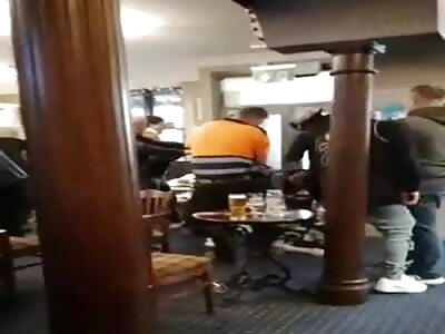 A massive brawl in an English pub