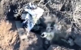 Drone drops grenade on Russian position