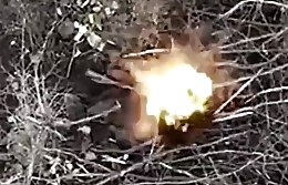 UA drone drops F1 grenades on Russian dugouts