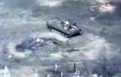 Russian IFV with troops on top being hit by an UA  ATGM