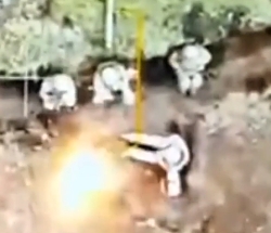 Four RU soldiers in a trench are hit by a grenade