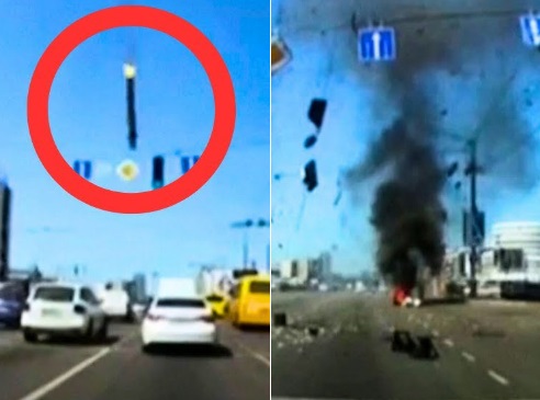 Ukraine war: Dashcam Footage Shows Moment Rocket Debris Hit Busy Road In Kyiv