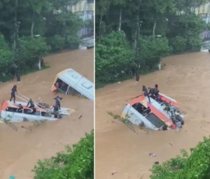 Shocking Video Shows People try to Save Themselves on Buses Dragged in the Storm In Petrópolis.