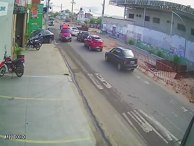 Motorcyclist collides at speed.