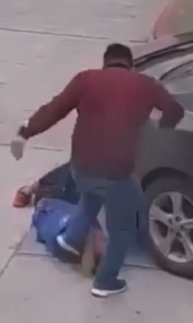 Skinny man brutally bent over the street
