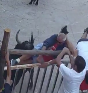 Old man was brutally hit by Spanish bull