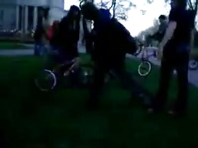 Bicycle gang fight.