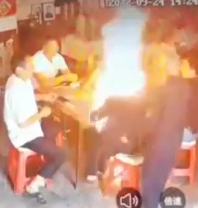 Man Casually Sets Dude On Fire.