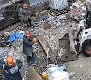 Russian Worker Surprised From Above