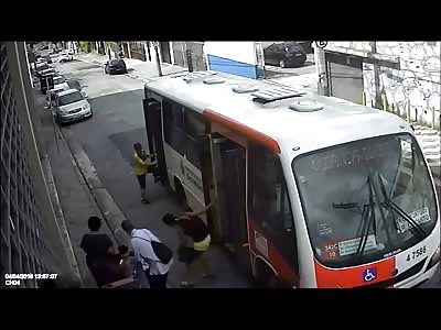 Whoops...Mother and her Daughter Fall out of Moving Bus 