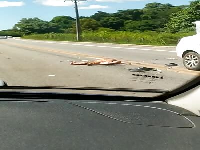 Brazil: Biker's crushed corpse on the road.