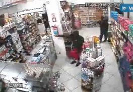 Drugstore Owner is Faster and Kills Thief...Also Blows up Fire Extinguisher 