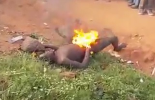 Thief in Agony Burning Alive Starting from His Genitals