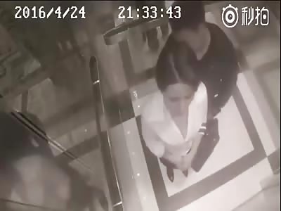 Woman punches a stalker in an elevator