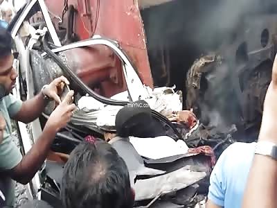 Train hits and destroys a car killing several people