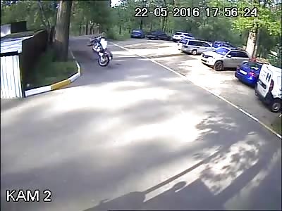 Motorcyclist Loses Control And Crashes Into A Fence And Pole