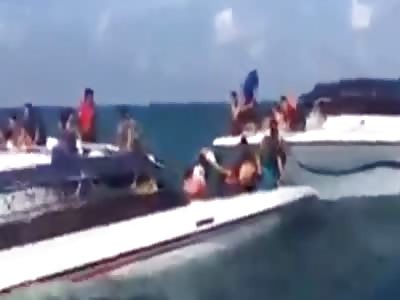 Speed Boat Capsized in the Sea