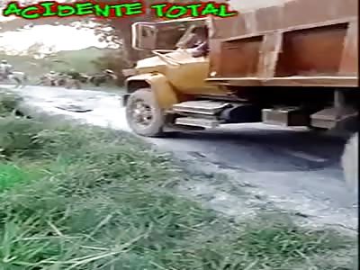  A wooden bridge collapses and a truck falls
