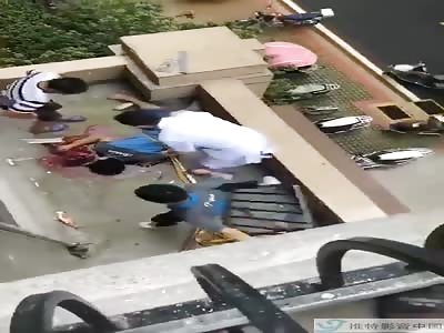 Removing dead body of young Chinese man commit suicide by jumping 