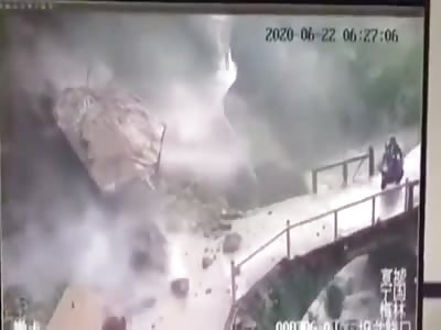Chinese man died in horrific land slide when trying to pass bridge 