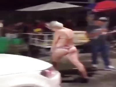 White tranny gets hard punch for showing dick in party 