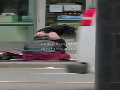 Horny Homeless playing in street 