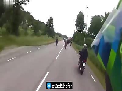 Stupid biker head on collision. 