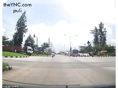 Truck takes two motorcycles ahead