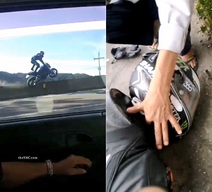 Speeding Motorcyclist Loses Control Of His Bike And Falls Over Highway Overpass In Brazil