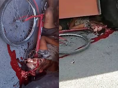 Dude On Bike Flattened By Bus ( Action & Aftermath) 