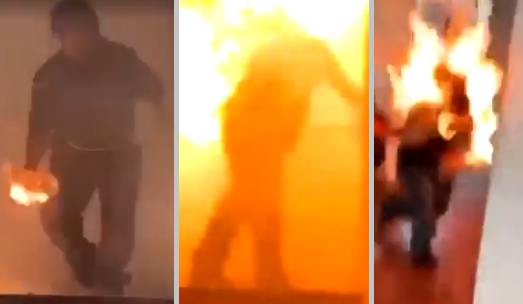 Retarded Protester Sets Himself On Fire Trying To Throw Molotov