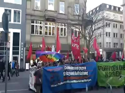 Stuttgart today Antifa marches through the inner city and then calls 