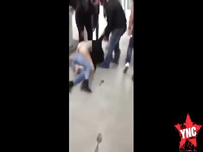 women fight at EDOMEX,Mexico hair, high heels and blouses flying.