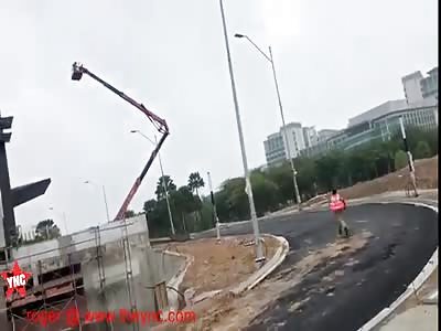 Bucket truck accident sends workers flying in midair in Malaysia