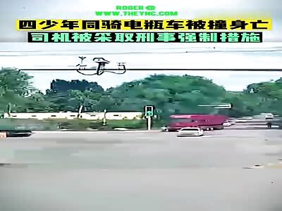 Four youths on one bike died after being crushed by a truck in Hebei 