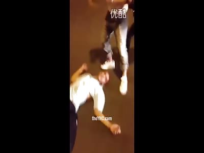 Rapist abusing a drunk woman on the street is beaten by a passerby