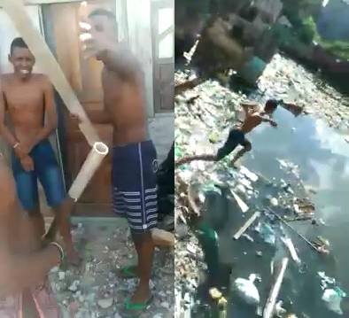 Young Gang Member Escapes Punishment Swimming in Polluted Water in Shit