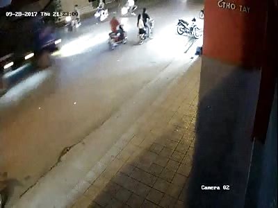 Motorcyclist fell off bike and got ran over.