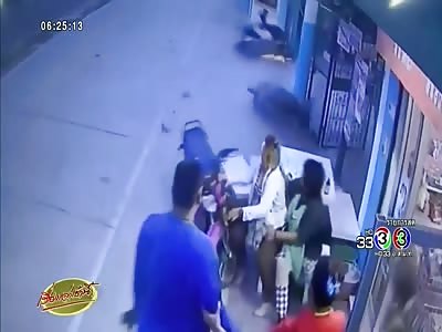 Guy smashes into two motorbikes then breaks his neck on a wall