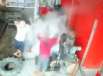 Truck Tire Explodes in Face of Mechanic in Vietnam