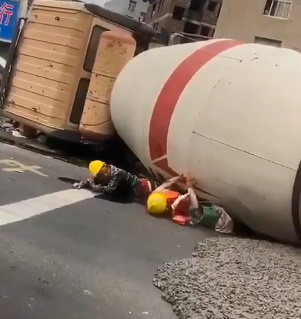 Cement Truck Flattens Two Workers