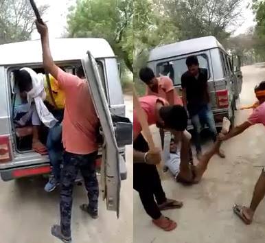 Young thief half naked remove from car and beaten with Sticks