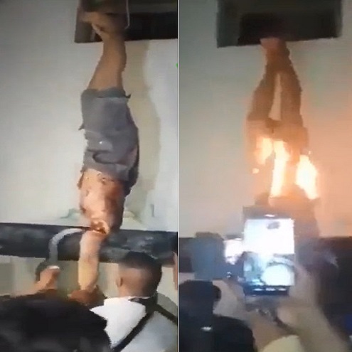 Daesh Member Hung Upside Down, Sacrificed Like an Animal and then Turned into a Human Torch
