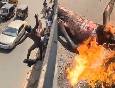 Thief Is Thrown Off an Overpass then Set Ablaze by Mob.